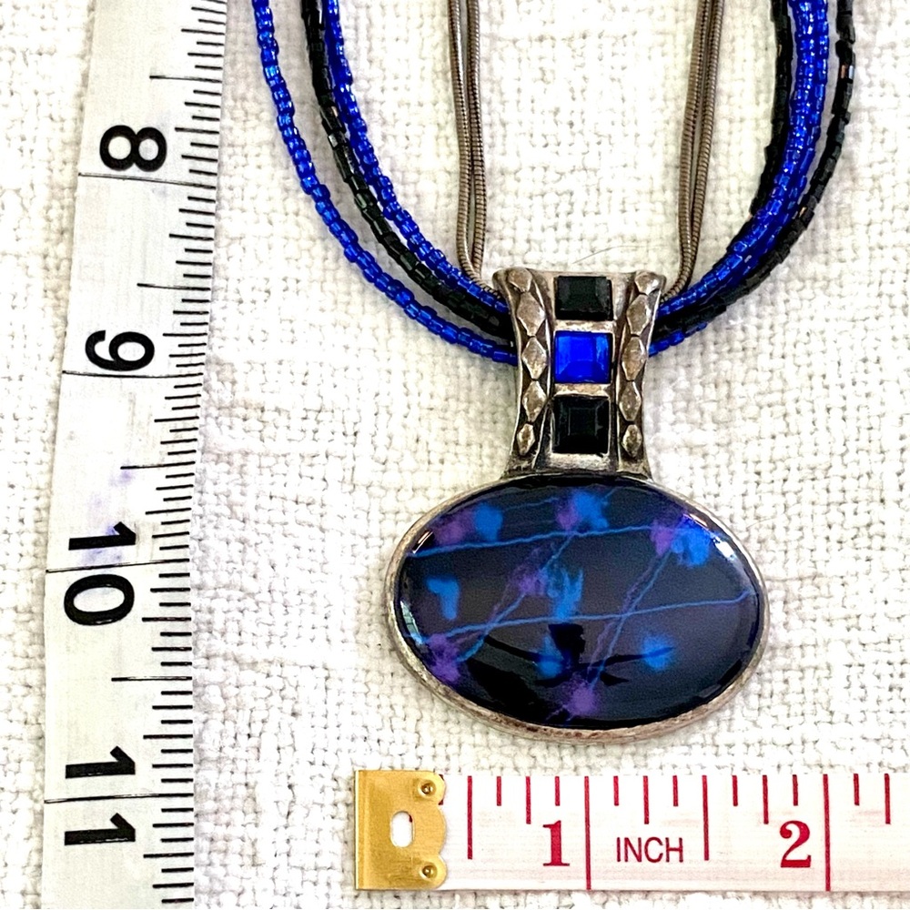 Chico’s Royal Blue Beaded Silver Necklace - Picture 2 of 5